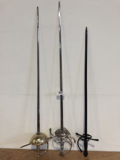 *18+ ONLY* 110CM REPLICA METAL RAPIER SWORD WITH A GOLD COLOURED KNUCKLE GUARD TO INCLUDE 110CM REPLICA BLACK COLOURED METAL RAPIER SWORD WITH BLACK HANDGUARD AND 110CM REPLICA METAL RAPIER SWORD