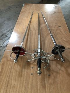 *18+ ONLY* 112CM REPLICA METAL MARIO TOLEDO RAPIER WITH KNUCKLE GUARD TO INCLUDE 111CM REPLICA METAL HANWEI RAPIER WITH RED LEATHER STYLE LINING KNUCKLE GUARD AND 112CM METAL REPLICA RAPIER WITH