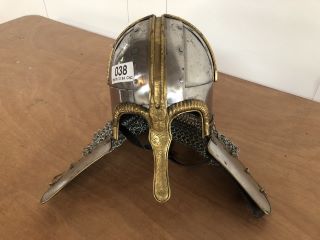 REPLICA SAXON STYLE SILVER AND GOLD COLOURED ARMOUR HELMET