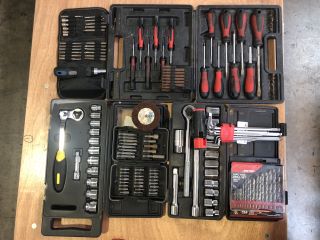 ASSORTED HAND TOOL SETS TO INCLUDE ALAN KEYS SCREWDRIVERS AND RATCHETS