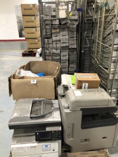 PALLET OF ITEMS TO INCLUDE ADOBE POSTSCRIPT 3 PRINTER AND CAGE OF METAL STORAGE DRAWERS