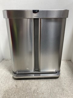 DUAL COMPARTMENT RECTANGULAR STAINLESS STEEL PEDAL BIN RRP £199.95: LOCATION - J7