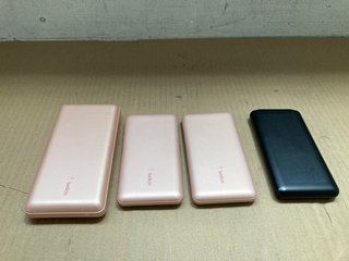 4 X ELECTRONIC ITEMS TO INCLUDE BELKIN BOOST CHARGE 10K POWER BANK IN PINK: LOCATION - J9