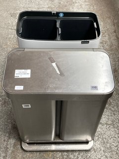 SIMPLE HUMAN STAINLESS STEEL PEDAL BIN TO INCLUDE 2 SECTOR BRABANTIA WHITE BIN: LOCATION - J9