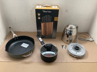 4 X ASSORTED KITCHEN & HOUSEHOLD ITEMS TO INCLUDE SMEG STAINLESS STEEL JUG KETTLE (PLEASE NOTE: 18+YEARS ONLY. ID MAY BE REQUIRED): LOCATION - J13