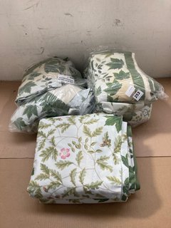 3 X GREEN FLORAL DESIGN LINEN CURTAINS: LOCATION - J13