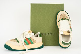 GUCCI MEN'S SCREENER TRAINERS WITH WEB UK SIZE 9 - RRP £833.96: LOCATION - FRONT BOOTH