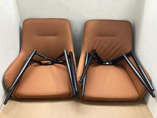 2 X FAUX LEATHER DETAIL DINING CHAIRS IN BROWN & ORBAN: LOCATION - J16