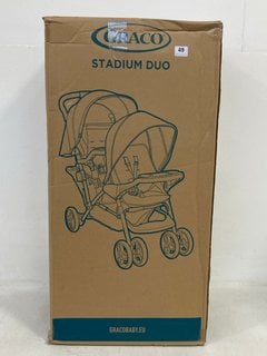 GRACO STADIUM DUO TANDEM DOUBLE PUSHCHAIR IN BLACK/GREY - RRP £159.95: LOCATION - FRONT BOOTH