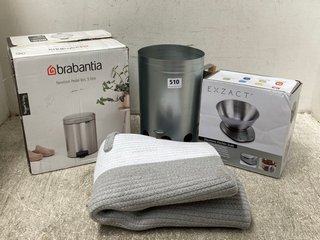 4 X HOUSEHOLD ITEMS TO INCLUDE BRABANTIA FALCON PEDAL BIN IN SILVER 5 L: LOCATION - J20