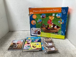 QTY OF CHILDRENS BOOKS AND TOYS TO INCLUDE PIRATE ATTACK WATER TABLE AND BOOKS TO INCLUDE 'ANTS' BY DANNY PEARSON: LOCATION - J20