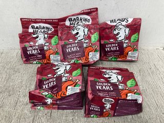 5 X BARKING HEADS 1KG GOLDEN YEARS DRY DOG FOOD BAGS - BBE 07/06/2024: LOCATION - I11