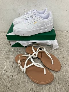 PUMA WOMENS CALL DREAM TRAINERS IN WHITE - UK SIZE 4.5 TO INCLUDE NEW LOOK WOMENS STRAP SANDALS IN WHITE & NUDE - UK SIZE 5: LOCATION - I11