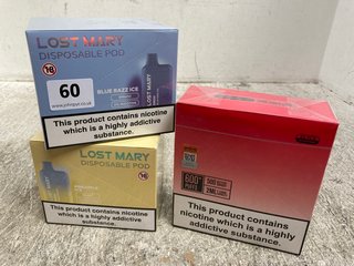 3 X BOXES OF 10 DISPOSABLE VAPES TO INCLUDE BLUE RAZZ ICE LOST MARY DISPOSABLE PODS BM600 (PLEASE NOTE: 18+YEARS ONLY. ID MAY BE REQUIRED): LOCATION - E0