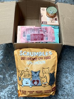 QTY OF PET ITEMS TO INCLUDE SCRUMBLES GUT FRIENDLY CAT FOOD - BBE 05/2025: LOCATION - I5