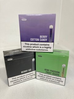 3 X MULTIPACKS OF DISPOSABLE VAPES TO INCLUDE CRYSTAL BERRY COTTON CANDY FLAVOUR (PLEASE NOTE: 18+YEARS ONLY. ID MAY BE REQUIRED): LOCATION - E0