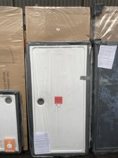 (COLLECTION ONLY) CLEAR GLASS SILVER FRAMED 760 X 1850MM HINGED SHOWER DOOR WITH A PEARLSTONE 1500 X 760MM SHOWER TRAY - RRP £1045: LOCATION - B4