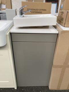 ROPER RHODES FLOOR STANDING 1 DOOR COUNTER TOP CLOSET SINK UNIT IN MATT LIGHT CLAY & WHITE 450 X 300MM WITH A STH CERAMIC BASIN COMPLETE WITH A MONO BASIN MIXER TAP & CHROME SPRUNG WASTE - RRP £685: