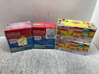 2 X BOXES OF PLAY-DOH SUPER COLOUR PACK TO INCLUDE 2 X BOX OF BEROL COLOUR BROAD TIP MARKERS: LOCATION - B 14