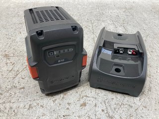 HUSQVARNA BATTERY CHARGER - MODEL NO. 40-C80 TO INCLUDE HUSQVARNA LI-ION BATTERY - MODEL NO. 40-B70: LOCATION - B 15