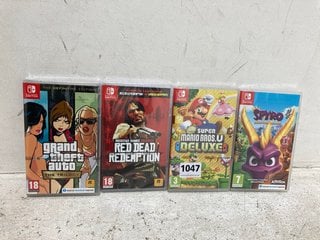 4 X ASSORTED NINTENDO SWITCH GAMES TO INCLUDE ROCKSTAR GAMES PRESENTS RED DEAD REDEMPTION (PLEASE NOTE: 18+YEARS ONLY. ID MAY BE REQUIRED): LOCATION - B 16