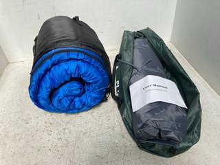 PORTABLE SLEEPING BAG IN BLUE TO INCLUDE AMFLIP CAMPING TENT IN FOREST GREEN: LOCATION - C17