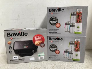 3 X BREVILLE ITEMS TO INCLUDE ULTIMATE DEEP FILL 2 SLICE TOASTIE MAKER AND BLEND ACTIVE COLOUR MIX FAMILY BLENDER: LOCATION - WA 2