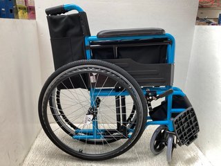 FREE TO BE MOBILITY EQUIPMENT FOLDABLE WHEELCHAIR IN BLACK/BLUE: LOCATION - C14