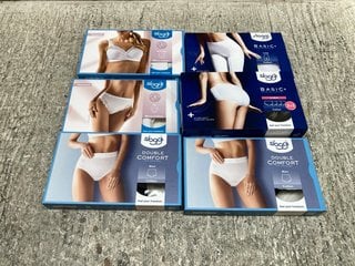 6 X ASSORTED SLOGGI UNDERWEARS TO INCLUDE BASIC+ PREMIUM COMFORT LONG BRIEF SHORTS IN WHITE UK SIZE 24: LOCATION - C13