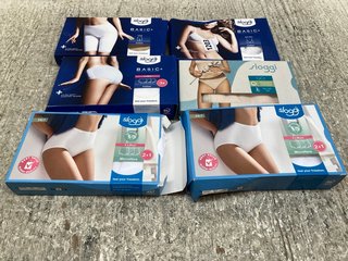 6 X ASSORTED SLOGGI UNDERWEARS TO INCLUDE BASIC+ PREMIUM COMFORT SOFT BRA IN WHITE UK SIZE 38C: LOCATION - C13