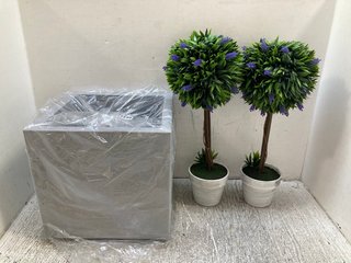 ELHO PLASTIC PLANTER BOX IN GREY TO INCLUDE SET OF 2 HOMCOM DECORATIVE ARTIFICIAL LAVENDER TREE IN POT: LOCATION - C12