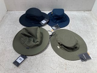 4 X ASSORTED COLOUR TILLEY HATS TO INCLUDE TH5 HEMP SUN HAT IN OLIVE: LOCATION - C11