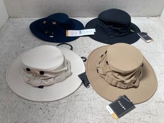 4 X ASSORTED COLOUR TILLEY HATS TO INCLUDE THE AUTHENTIC T5 WIDE BRIM HAT IN DARK NAVY: LOCATION - C11