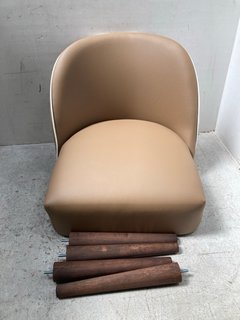 LEATHER DINING CHAIR WITH WOODEN LEGS IN LIGHT BROWN: LOCATION - C11