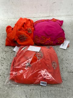 3 X ASSORTED STYLE AND SIZES HOPE & IVY DRESSES TO INCLUDE THE ALANA EMBELLISHED WRAP DRESS WITH TIE WAIST AND FLUTTER SLEEVE IN ORANGE UK SIZE 12: LOCATION - C9