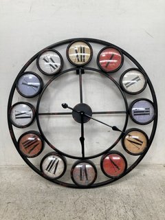 THE LIBRA COMPANY SMARTY IRON CLOCK ROMAN NUMERALS COLOURED DOMED GLASS - RRP: £110.00: LOCATION - WA 4