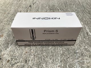 BOX OF INNOKIN PRISM S VAPE COILS (PLEASE NOTE: 18+YEARS ONLY. ID MAY BE REQUIRED): LOCATION - C2