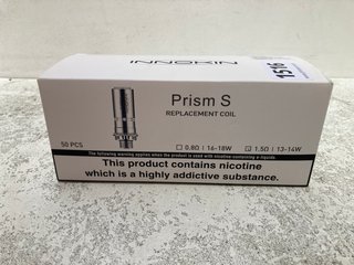 BOX OF INNOKIN PRISM S VAPE COILS (PLEASE NOTE: 18+YEARS ONLY. ID MAY BE REQUIRED): LOCATION - C2