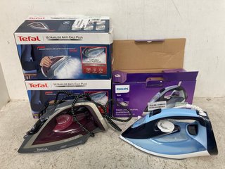 2 X TEFAL ULTRAGLIDE ANTI CALC PLUS STEAM IRONS TO INCLUDE PHILIPS AZUR STEAM IRON 7000 SERIES: LOCATION - WA 5