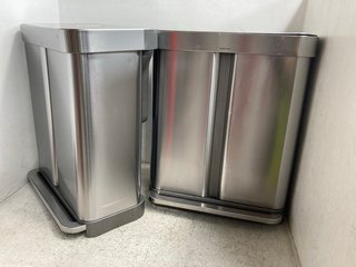 2 X STAINLESS STEEL 2 SECTION RECYCLING PEDAL BINS: LOCATION - WA 6