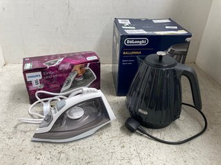 DELONGHI BALLERINA 1.7L KETTLE TO INCLUDE PHILIPS STEAM IRON 2000W WITH 4 STEAM SETTINGS: LOCATION - WA 6