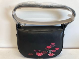 LULU GUINNESS LEO LIP FLURRY SHOULDER BAG IN BLACK : RRP £245.00: LOCATION - BOOTH