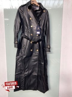 HOLLAND COOPER 27428 MARLBOROUGH FULL LENGTH TRENCH COAT IN BLACK VALENCIA LEATHER : SIZE 12 - RRP £1999.00: LOCATION - BOOTH