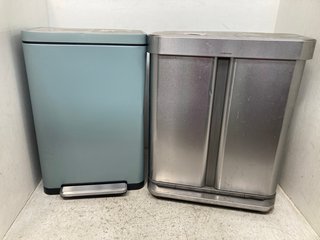 EKO PEDAL BIN IN TITANIUM BLUE TO INCLUDE SIMPLEHUMAN DUAL COMPARTMENT STAINLESS STEEL BIN: LOCATION - A13