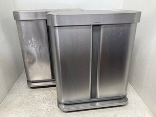 2 X SIMPLEHUMAN DUAL COMPARTMENT STAINLESS STEEL BIN: LOCATION - A13