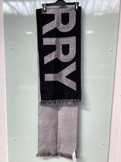 BURBERRY LOGO WOOL SCARF IN BLACK/SILVER : RRP £290.00: LOCATION - BOOTH