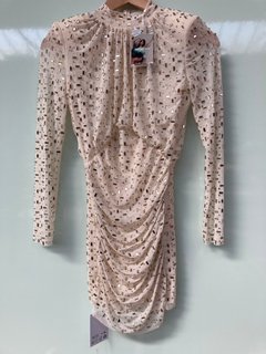 SELF PORTRAIT CHAMPAGNE RHINESTONE MESH MINI DRESS IN CREAM - UK SIZE 4 : RRP £480.00: LOCATION - BOOTH