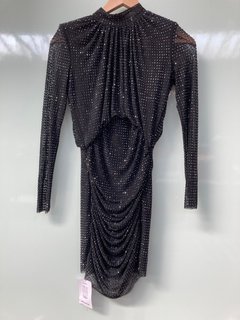 SELF PORTRAIT RHINESTONE MESH MINI DRESS IN BLACK -UK SIZE 4 : RRP £480.00: LOCATION - BOOTH