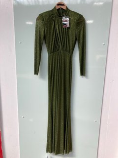 SELF PORTRAIT OLIVE GREEN RHINESTONE MAXI DRESS - UK SIZE 4 : RRP £350.00: LOCATION - BOOTH