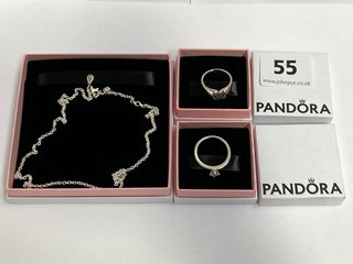 3 X ASSORTED PANDORA JEWELLERY ITEMS TO INCLUDE PANDORA HEART PAVE SIGNET RING: LOCATION - WA 1